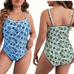 Sexy Print Backless Spaghetti Strap Plus Size Swimwear - Curvy 'n Pretty