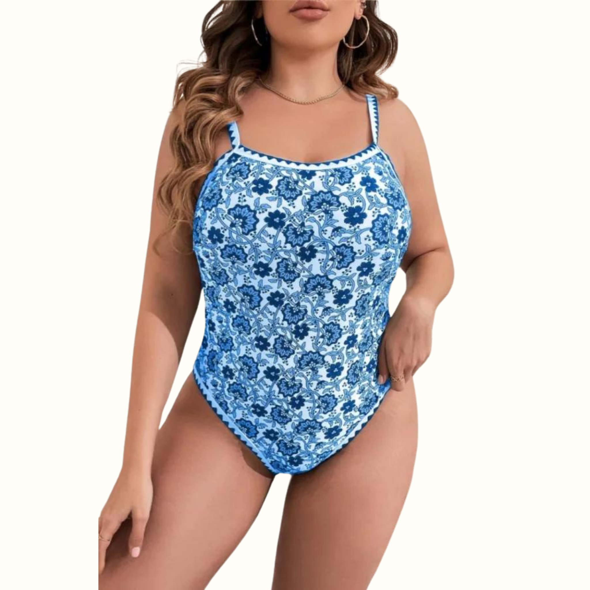 Sexy Print Backless Spaghetti Strap Plus Size Swimwear - Curvy 'n Pretty