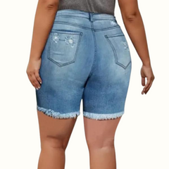 Casual Solid Ripped Skinny Plus Size Denim Shorts - Curvy 'n Pretty