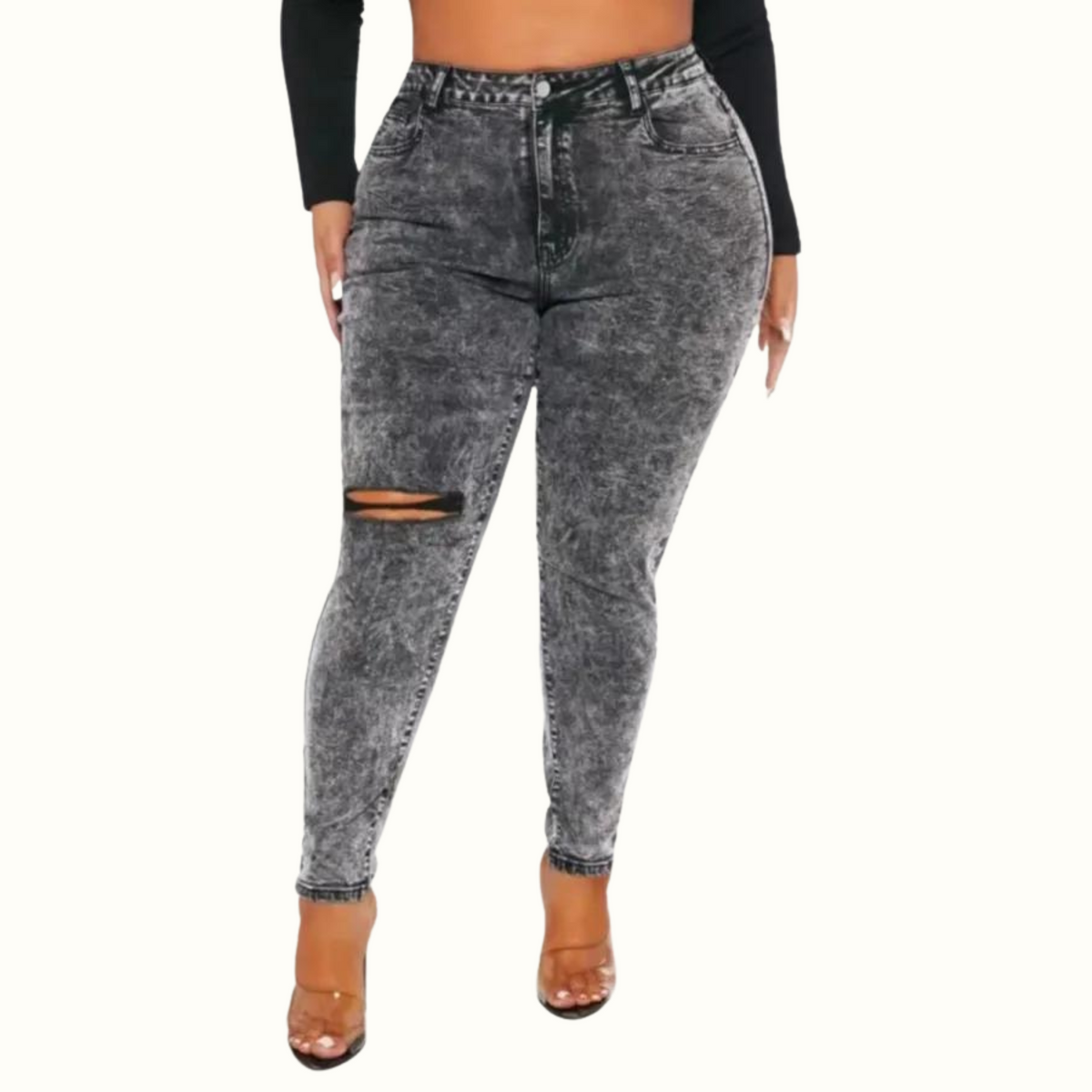 Casual Solid Ripped Plus Size Jeans - Curvy 'n Pretty