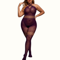 Sexy Living Solid Hollowed Out See-Through Backless Spaghetti Strap Plus Size Sleepwear - Curvy 'n Pretty