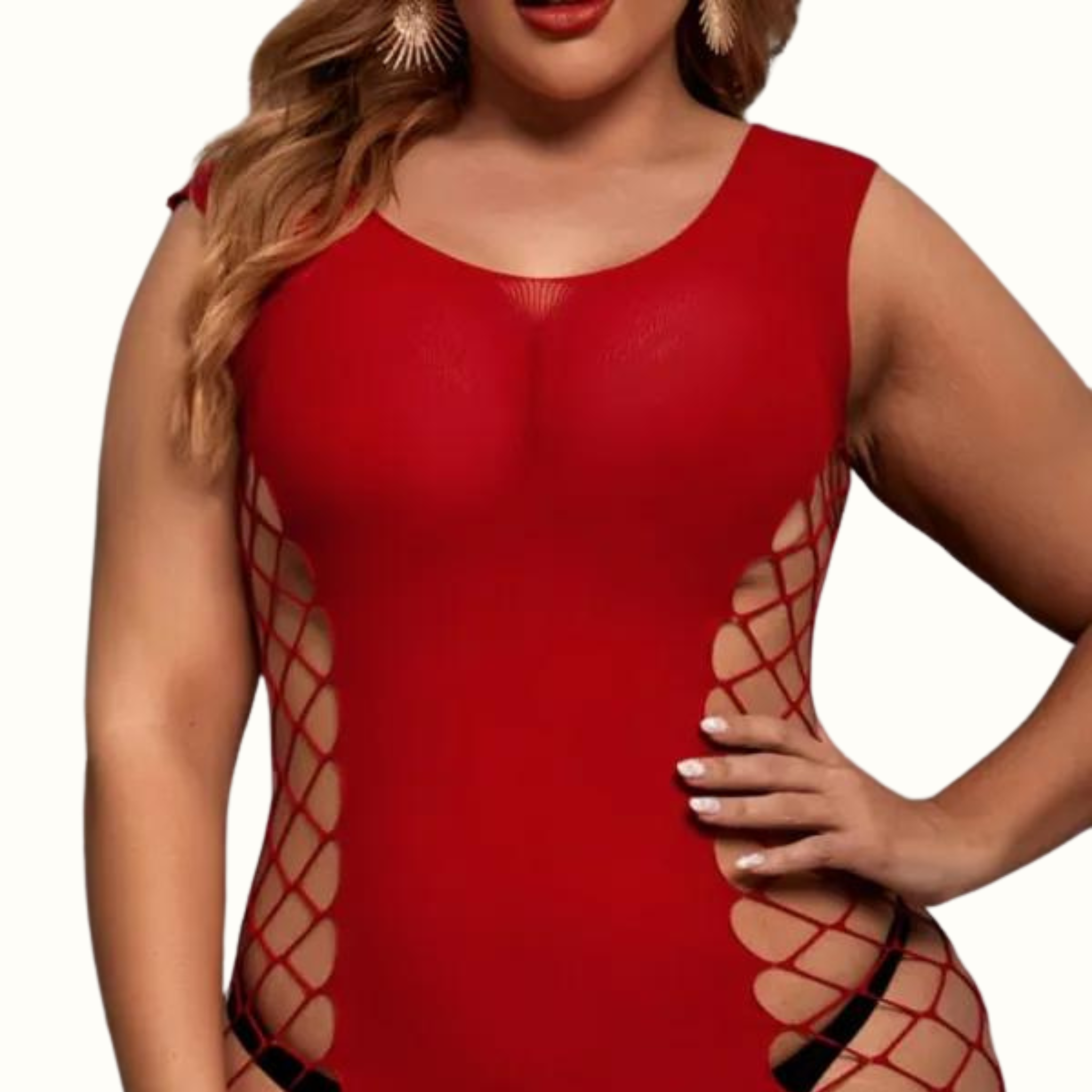 Sexy Living Solid Hollowed Out Backless O Neck Plus Size Sleepwear - Curvy 'n Pretty