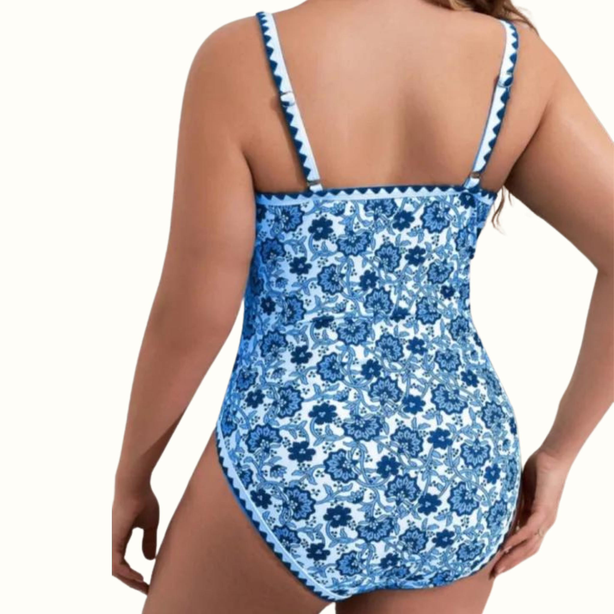 Sexy Print Backless Spaghetti Strap Plus Size Swimwear - Curvy 'n Pretty