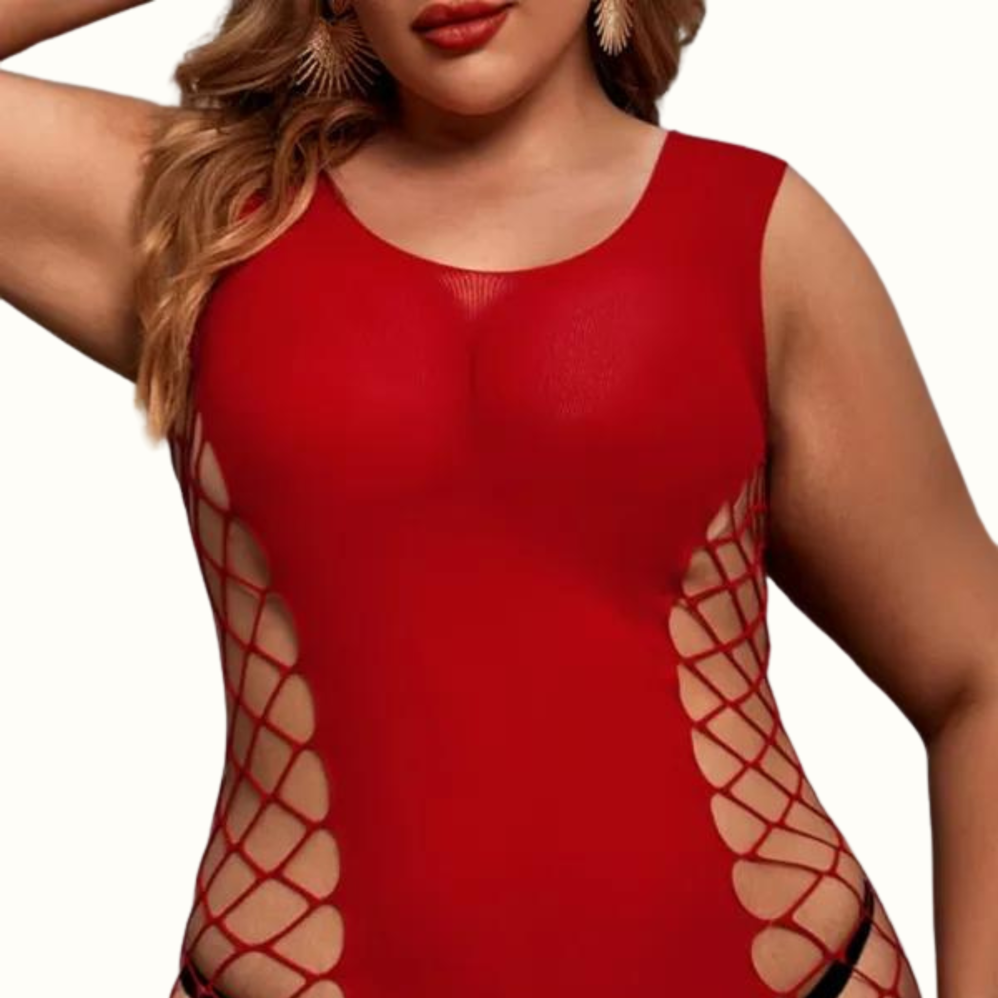 Sexy Living Solid Hollowed Out Backless O Neck Plus Size Sleepwear - Curvy 'n Pretty