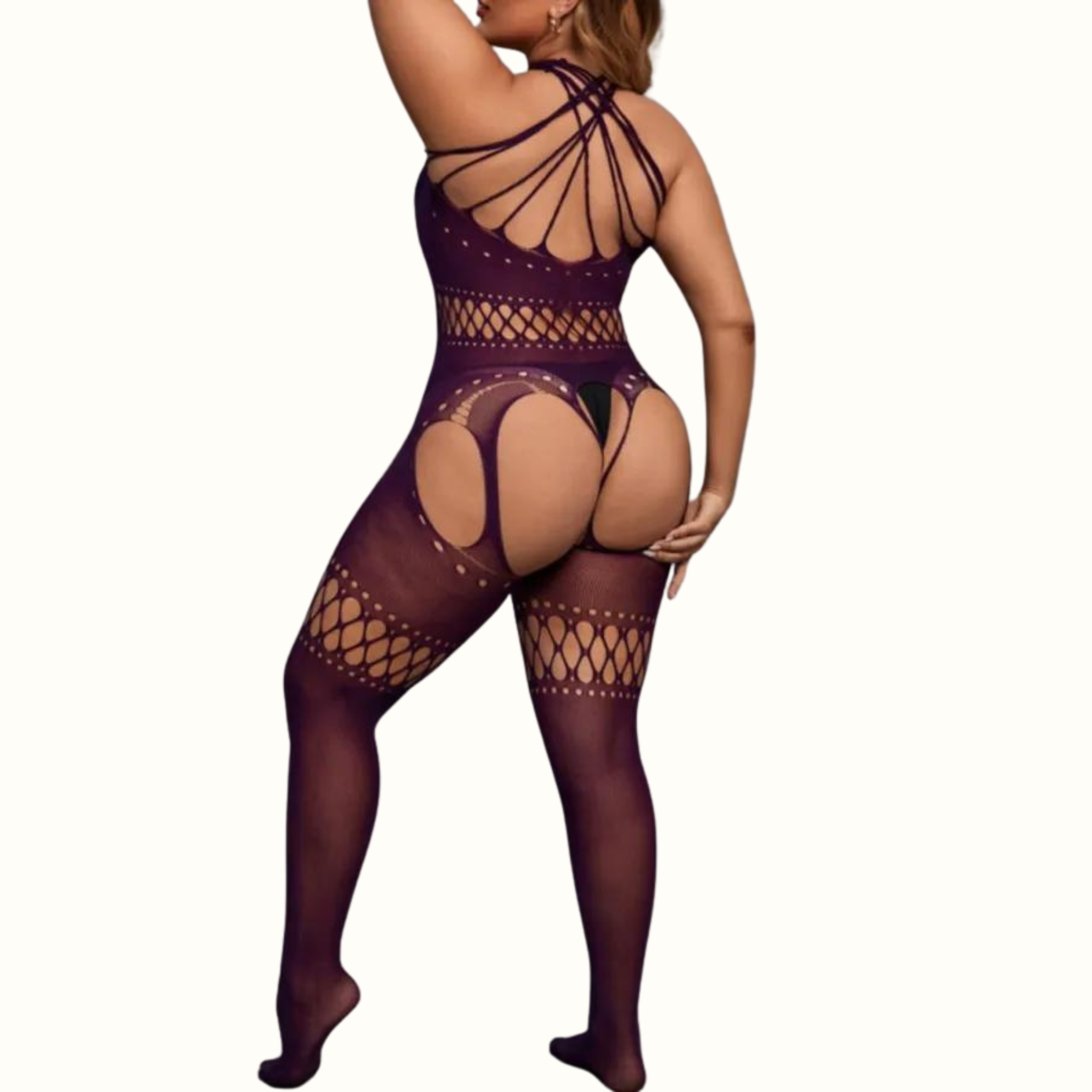 Sexy Living Solid Hollowed Out See-Through Backless Spaghetti Strap Plus Size Sleepwear - Curvy 'n Pretty