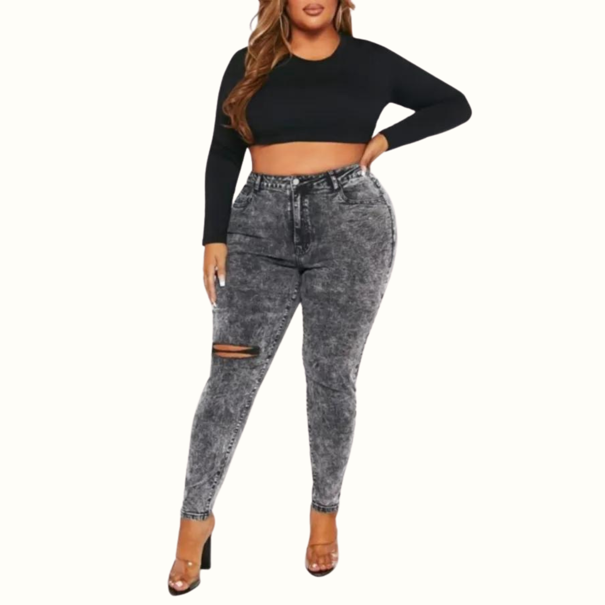 Casual Solid Ripped Plus Size Jeans - Curvy 'n Pretty