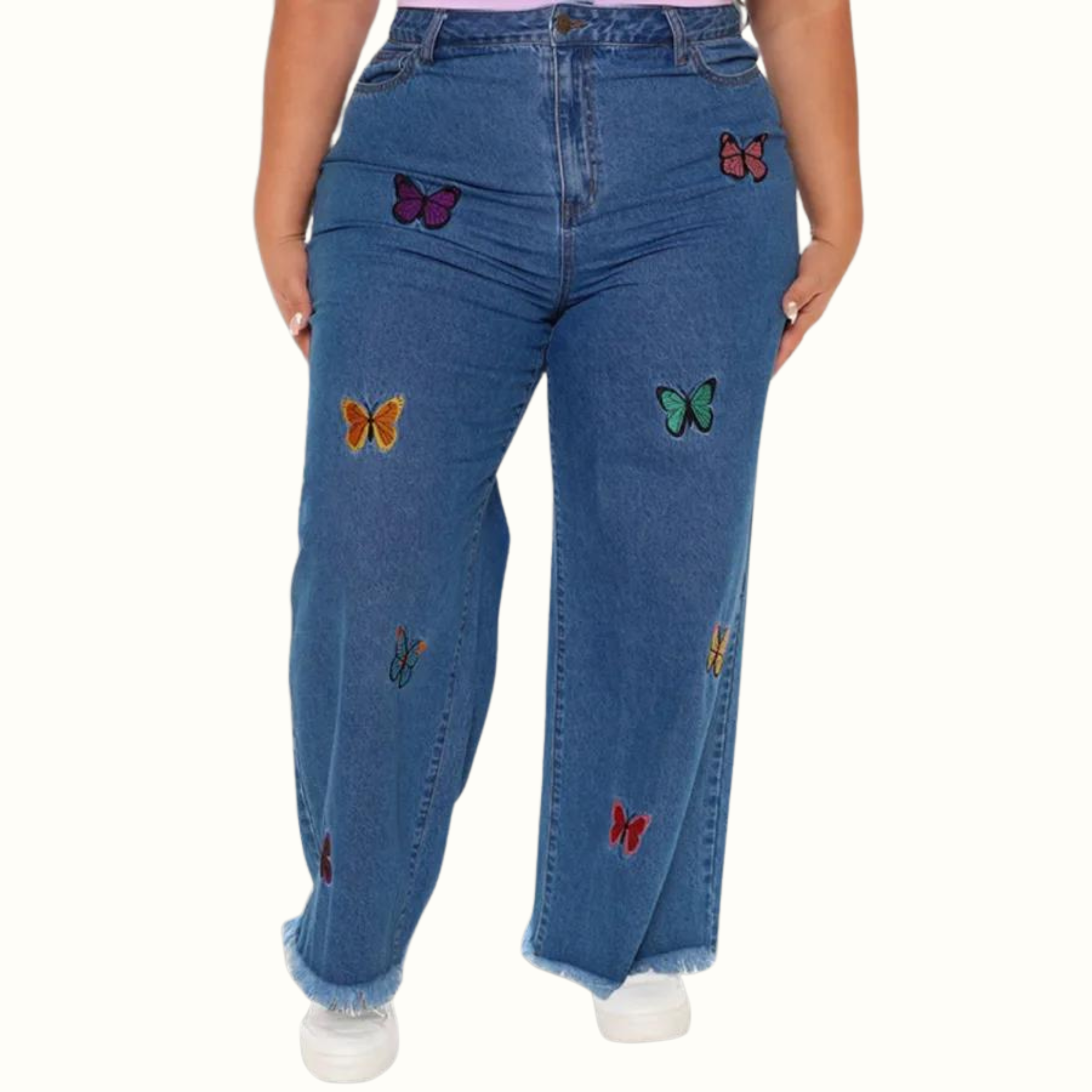 Casual Butterfly Embroidered Plus Size Jeans - Curvy 'n Pretty