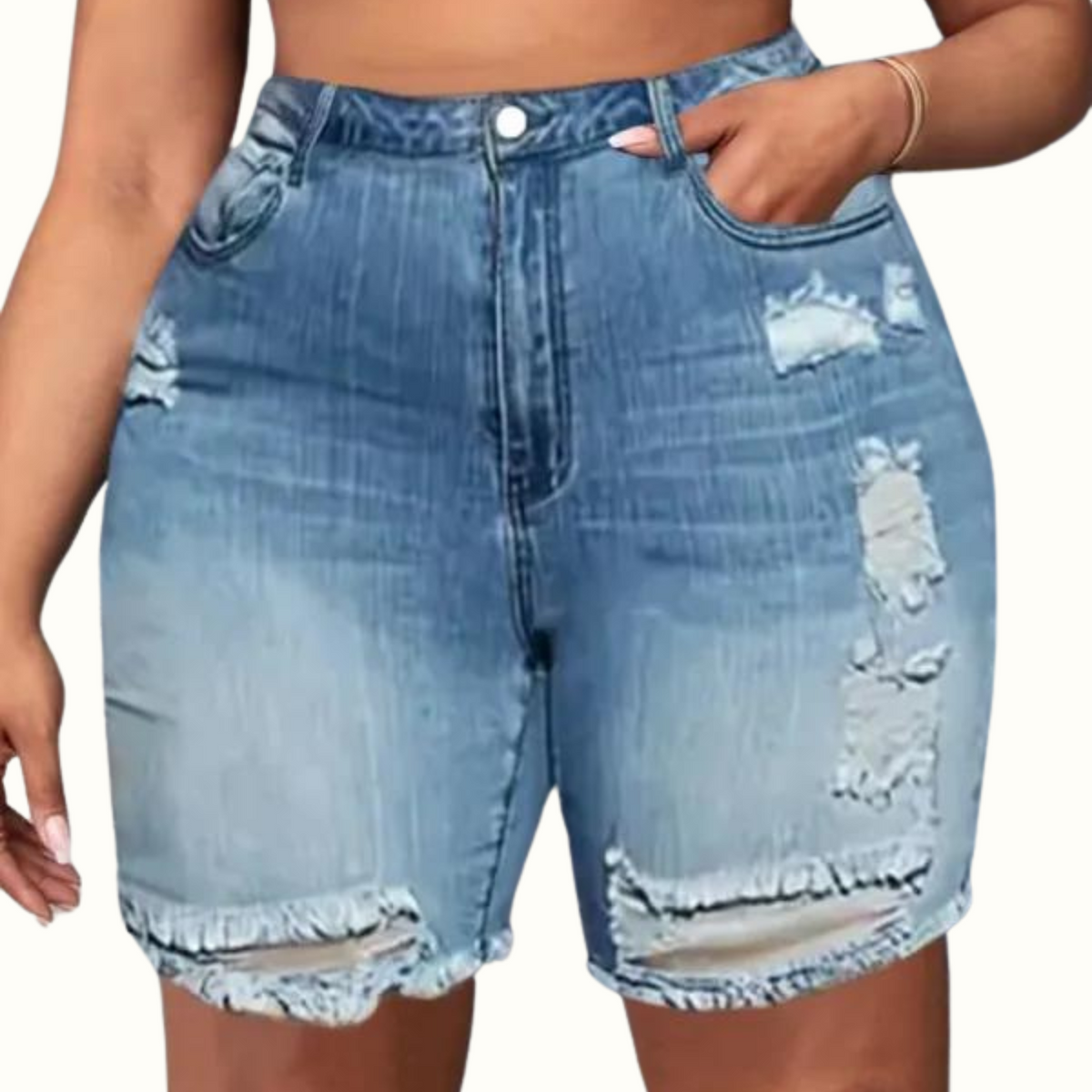 Casual Solid Ripped Skinny Plus Size Denim Shorts - Curvy 'n Pretty