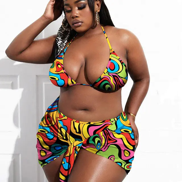 3 Piece Plus Size Swimsuit Set - Curvy 'n Pretty