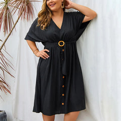 Plus Size Dress Full Sleeve V Neck - Curvy 'n Pretty